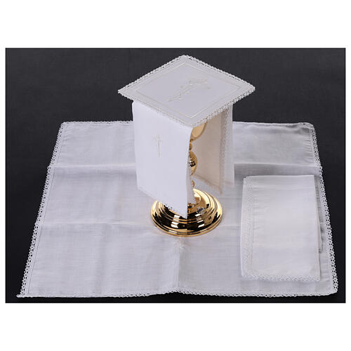 Kelchwäsche-Set, Kreuzmotiv als Stickerei, aus Leinen, Baumwolle und Viskose – 4-teilig 2