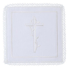 Altar linens of cotton, linen and viscose, set of 4, white cross embroidery
