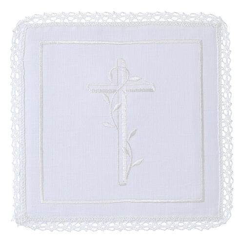 Altar linens of cotton, linen and viscose, set of 4, white cross embroidery 1