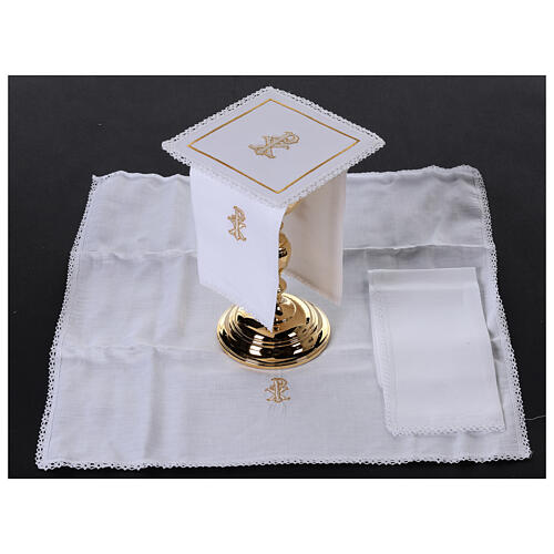 Set of 4 altar linens with Chi-Rho, linen cotton and viscose 2