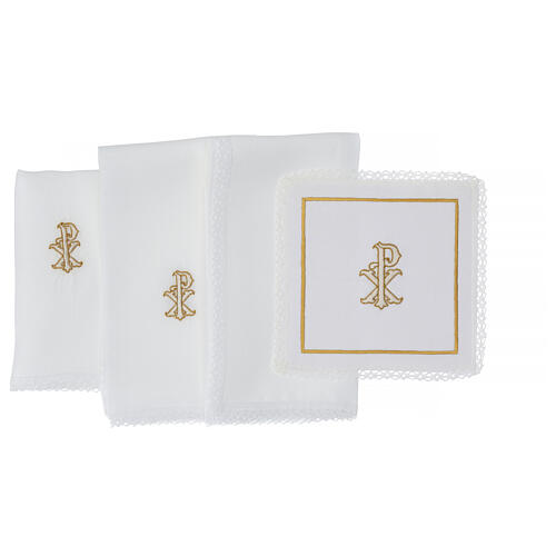 Set of 4 altar linens with Chi-Rho, linen cotton and viscose 3