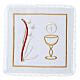 Altar linens of cotton, linen and viscose, set of 4, white chalice and flame embroidery s1