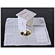 Altar linens of cotton, linen and viscose, set of 4, white chalice and flame embroidery s2