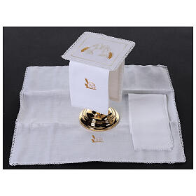 Set of 4 altar linens with wheat and bread, linen cotton and viscose
