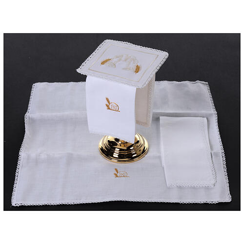 Set of 4 altar linens with wheat and bread, linen cotton and viscose 2
