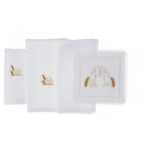 Set of 4 altar linens with wheat and bread, linen cotton and viscose 3