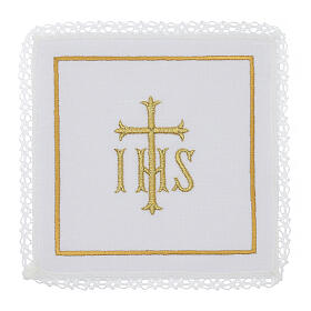 Set of 4 altar linens with JHS, linen cotton and viscose