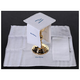 Set of 4 altar linens with Marial initials, linen cotton and viscose