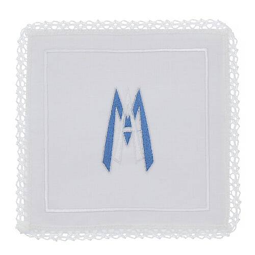 Set of 4 altar linens with Marial initials, linen cotton and viscose 1