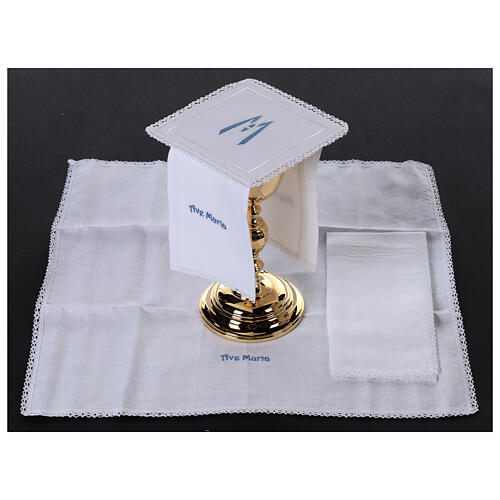 Set of 4 altar linens with Marial initials, linen cotton and viscose 2