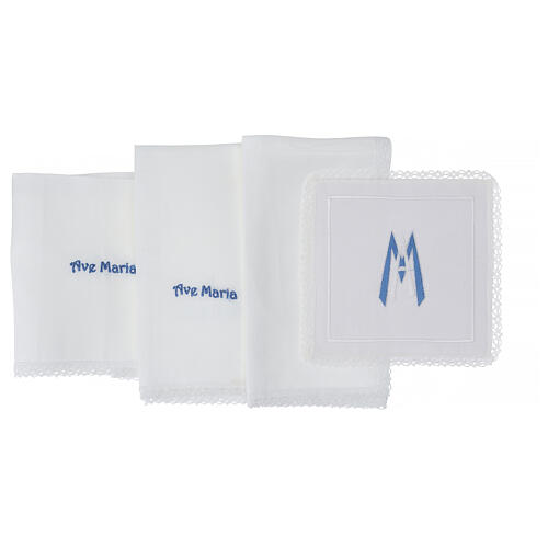 Set of 4 altar linens with Marial initials, linen cotton and viscose 3