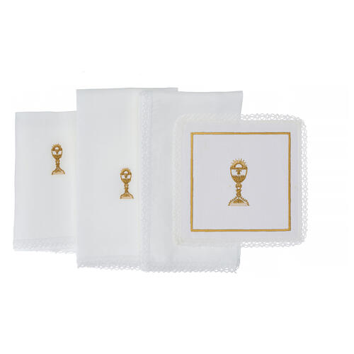Set of 4 altar linens with golden chalice, linen cotton and viscose 3