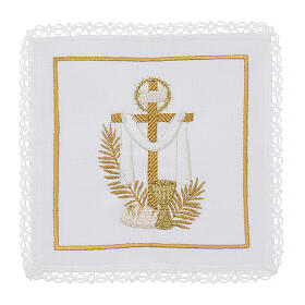 Set of 4 altar linens with cross and chalice, linen cotton and viscose