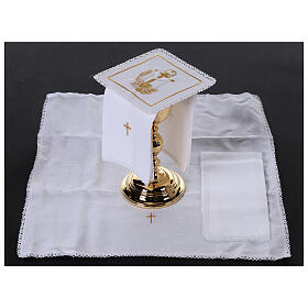 Set of 4 altar linens with cross and chalice, linen cotton and viscose