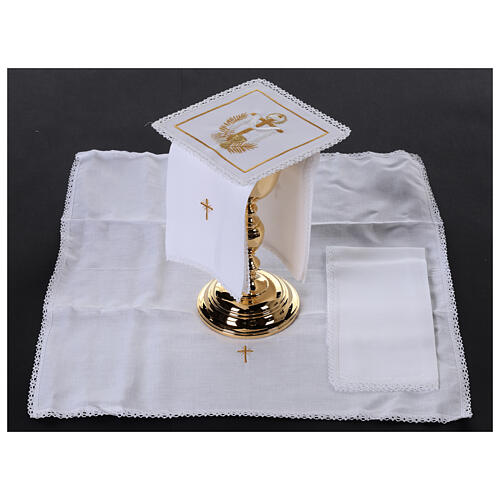 Set of 4 altar linens with cross and chalice, linen cotton and viscose 2