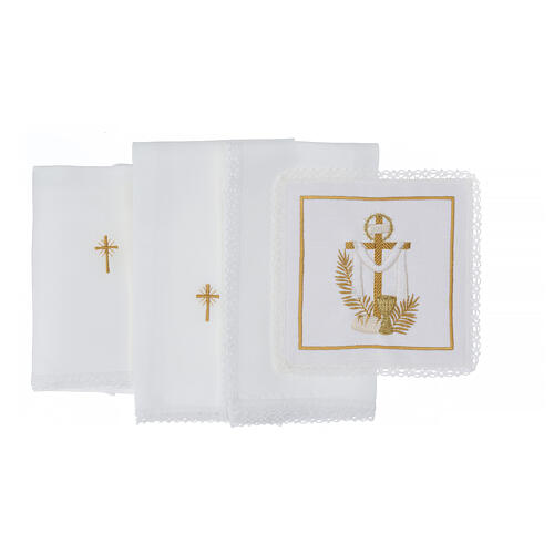 Set of 4 altar linens with cross and chalice, linen cotton and viscose 3