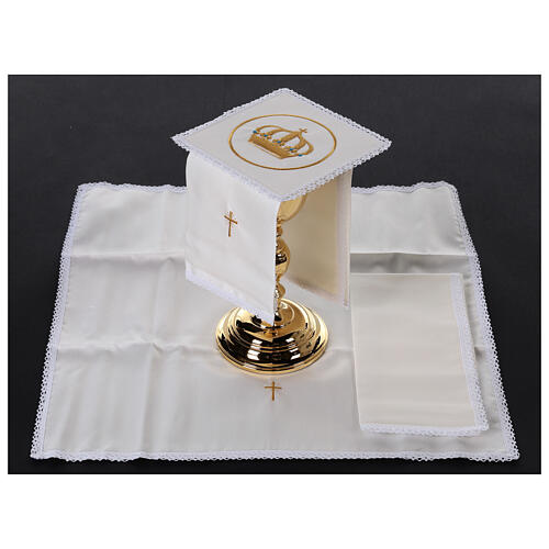 Set of 4 altar linens with crown, linen cotton and viscose 2