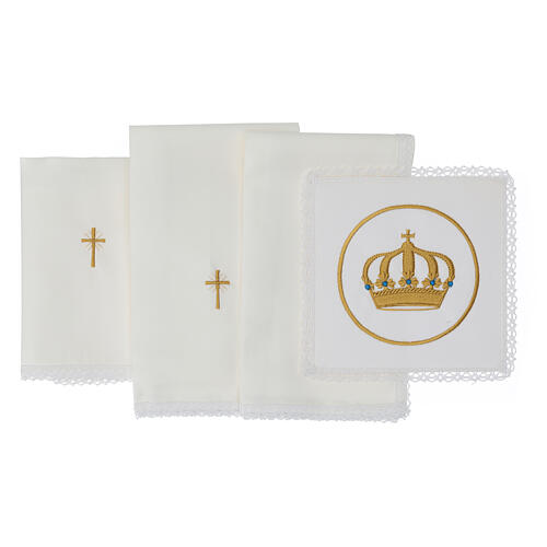 Set of 4 altar linens with crown, linen cotton and viscose 3