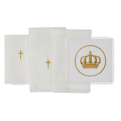 Mass altar cloth set with crown 4 pcs linen cotton viscose 3