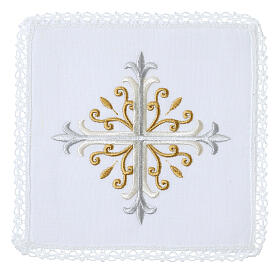 Set of 4 altar linens with cross and floral pattern, linen cotton and viscose