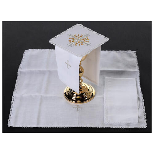 Servizio per Liturgia croce ricami floreali lino cotone viscosa 4 pz 2