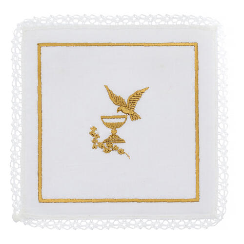 Kelchwäsche-Set, Kelch- und Tauben-Motiv als Stickerei, aus Leinen, Baumwolle und Viskose – 4-teilig 1