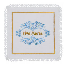 Altar linens set with Ave Maria, linen cotton and viscose, set of 4