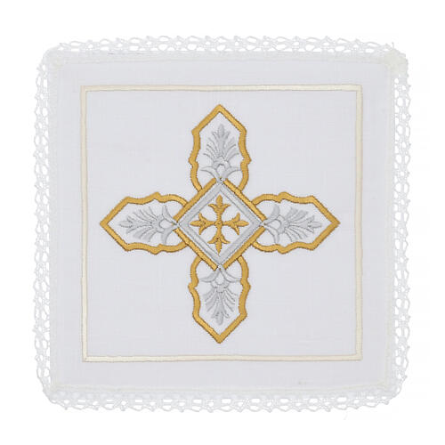 Altar service linens cross gold silver cotton viscose 4 pcs 1