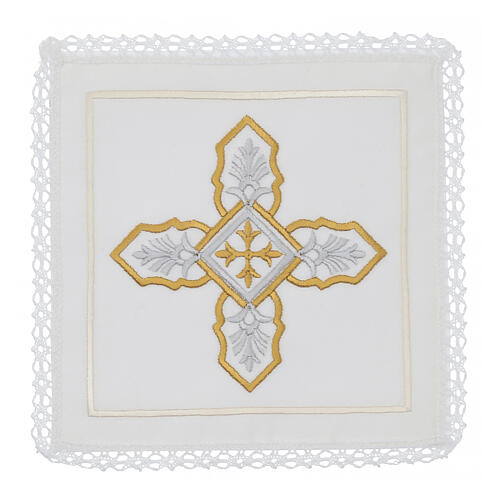 Altar mass linens 4 pcs cross silver gold silk cotton viscose 1