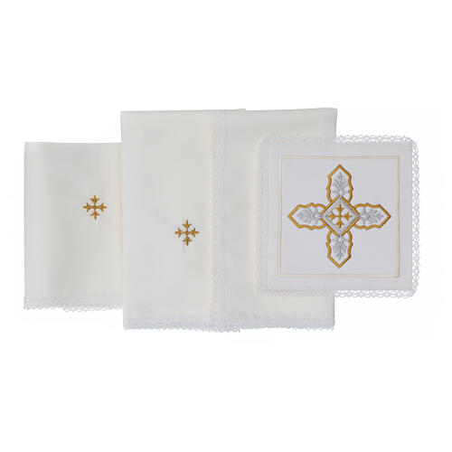 Altar mass linens 4 pcs cross silver gold silk cotton viscose 3