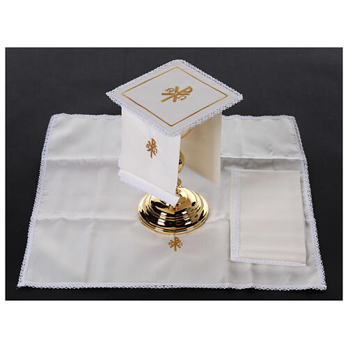 Altar linens set with alpha omega and Chi-Rho, silk cotton and viscose, set of 4 2