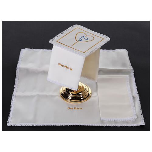 Kelchwäsche-Set, Marienmotiv und Herzmotiv als Stickerei, aus Seide, Baumwolle und Viskose – 4-teilig 2