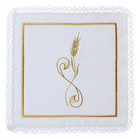 Altar linens of silk, cotton and viscose, set of 4, golden ear of wheat