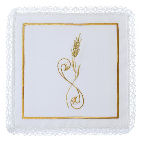 Altar linens of silk, cotton and viscose, set of 4, golden ear of wheat 1