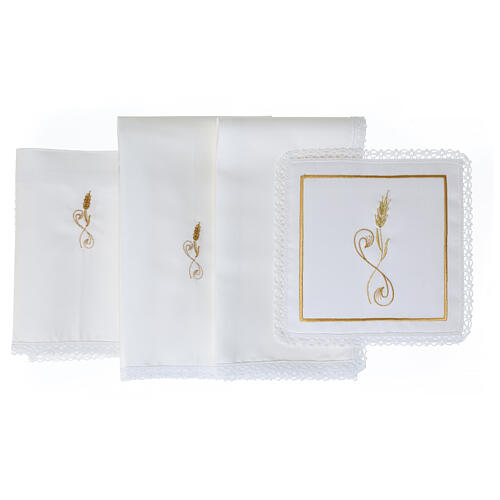 Altar linens of silk, cotton and viscose, set of 4, golden ear of wheat 3