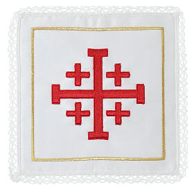 Kelchwäsche-Set, Jerusalemkreuz als Stickerei, aus Seide, Baumwolle und Viskose – 4-teilig
