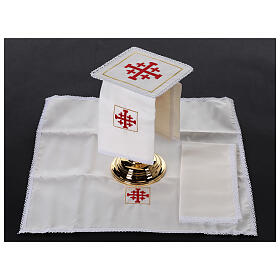 Kelchwäsche-Set, Jerusalemkreuz als Stickerei, aus Seide, Baumwolle und Viskose – 4-teilig
