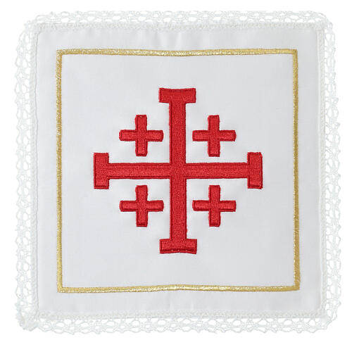 Kelchwäsche-Set, Jerusalemkreuz als Stickerei, aus Seide, Baumwolle und Viskose – 4-teilig 1