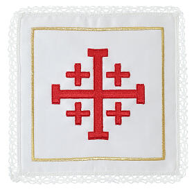 Altar linens of silk, cotton and viscose, set of 4, Jerusalem cross embroidery