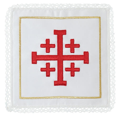Altar linens of silk, cotton and viscose, set of 4, Jerusalem cross embroidery 1