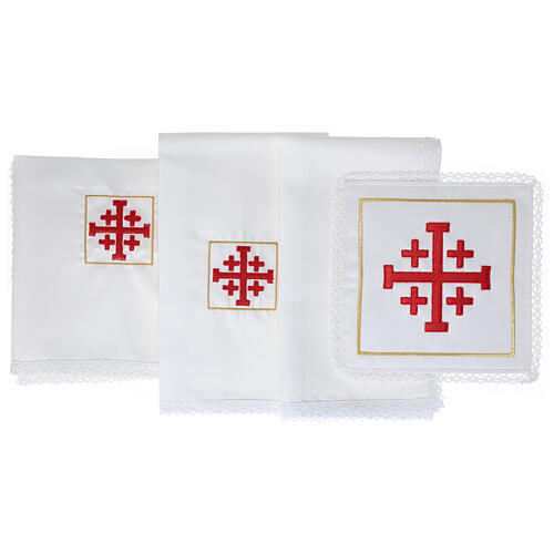 Altar linens of silk, cotton and viscose, set of 4, Jerusalem cross embroidery 3