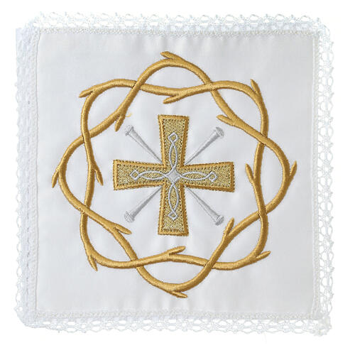 Altar linens of silk, cotton and viscose, set of 4, cross and crown embroidery 1