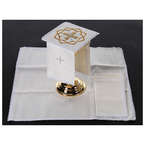 Servicio para Liturgía cruz corona oro seda algodón viscosa 4 piezas 2