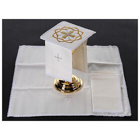 Mass altar linens cross crown gold silk cotton viscose 4 pcs