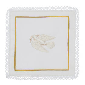 Altar linens set with white dove, silk cotton and viscose, set of 4
