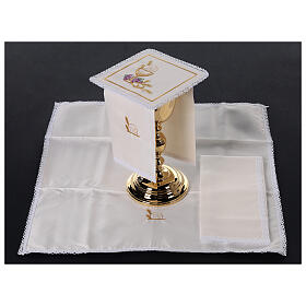 Altar linen set grapes JHS chalice silk cotton viscose 4 pcs