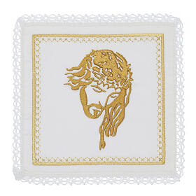 Kelchwäsche-Set, Antlitz Christi als Stickerei, aus Seide, Baumwolle und Viskose – 4-teilig