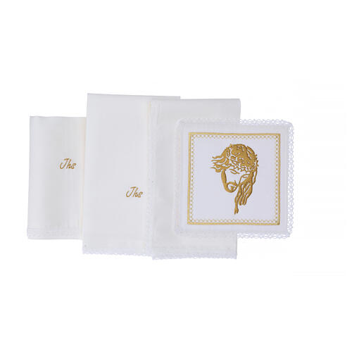 Kelchwäsche-Set, Antlitz Christi als Stickerei, aus Seide, Baumwolle und Viskose – 4-teilig 3