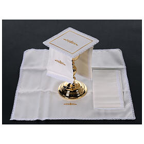 Conjunto de altar uva trigo ouro seda algodão viscose 4 peças