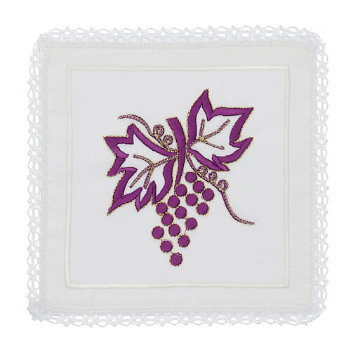 Altar set of 4 linens, purple grapes, silk cotton and viscose 1